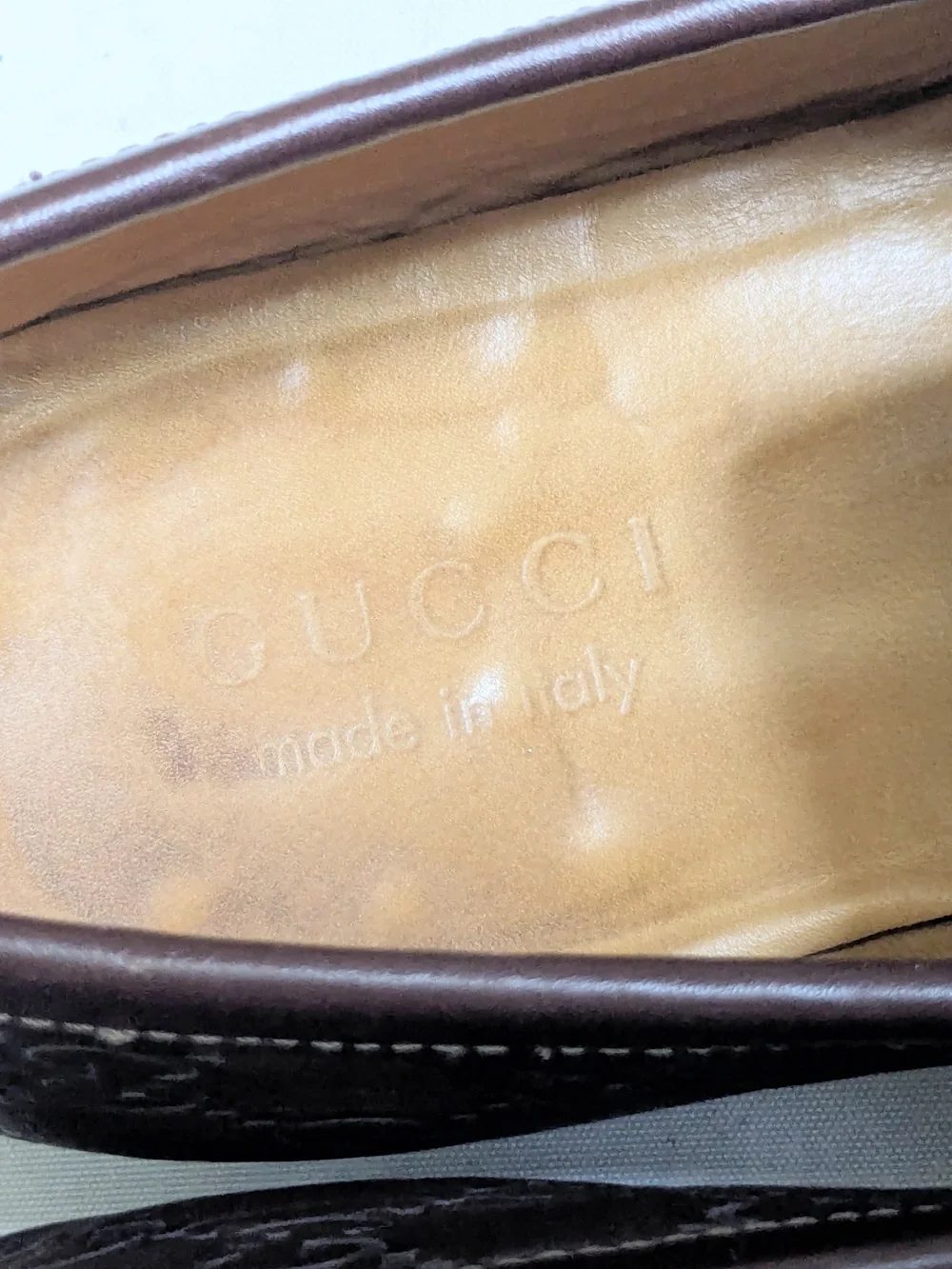 Gucci Horsebit Loafers Brown Monogram Leather Men US 12.5 Slip Ons Snaffle